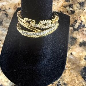 Gold and Silver Women's Ring with Sparkling Accents